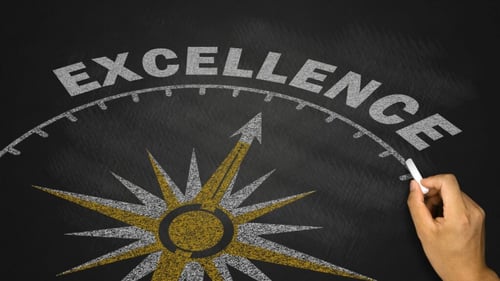 Drawing a compass and excellence on chalkboard